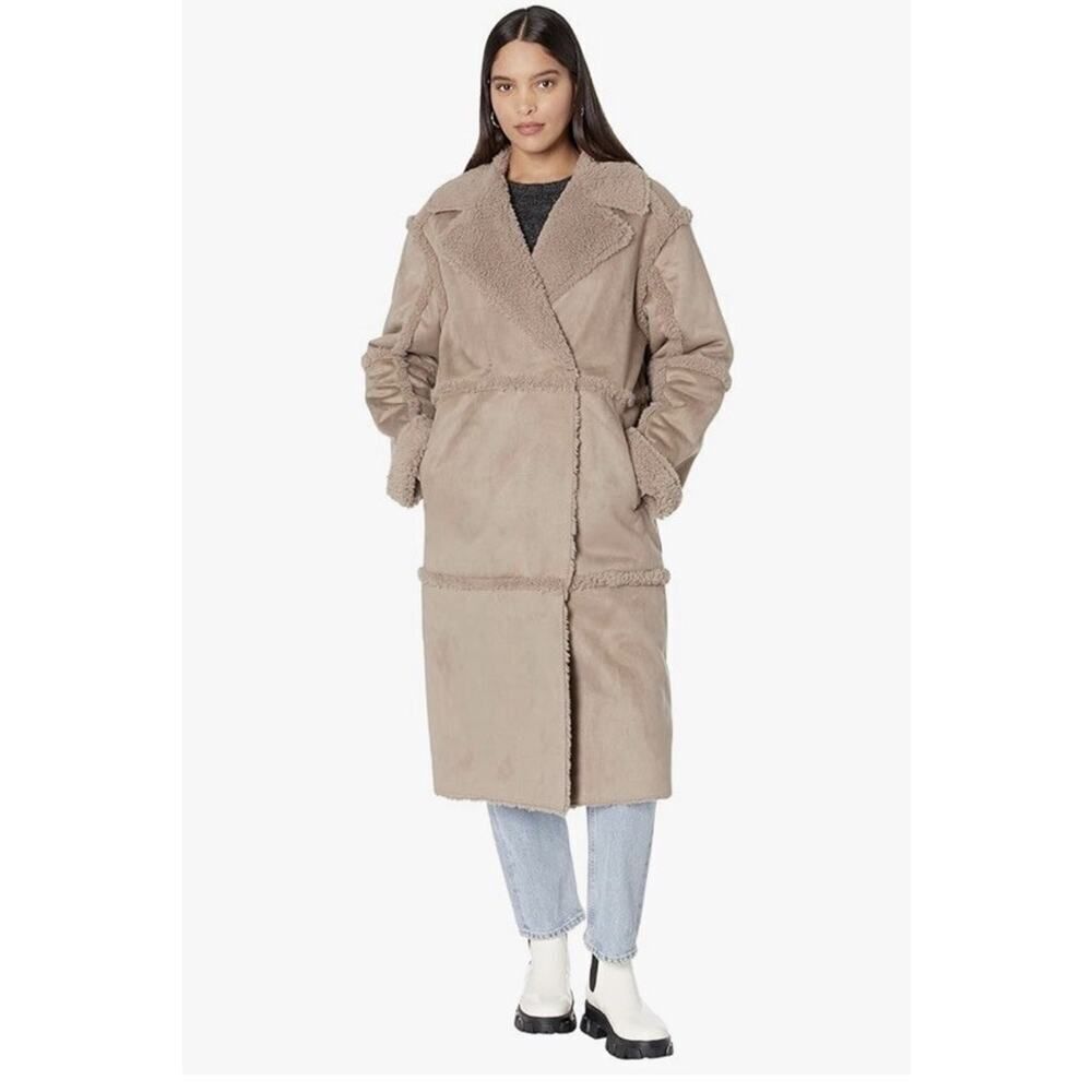 UGG Takara Long Faux Shearling Coat XL Wolf Grey Plush Lining Warm Winter Jacket